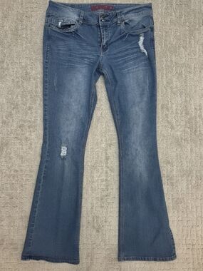 Bongo Vintage Distressed Flare Jeans Womens Size 13 Medium Wash Denim